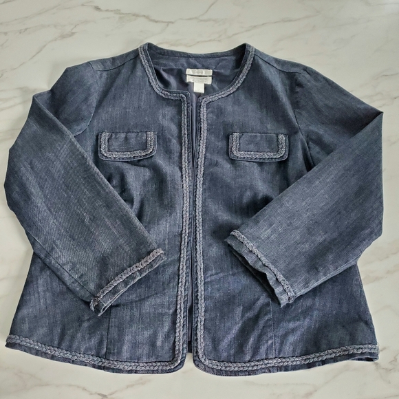 Christopher & Banks Women's XL Open Front Denim Blazer Jacket XL Business Casual - Picture 9 of 16